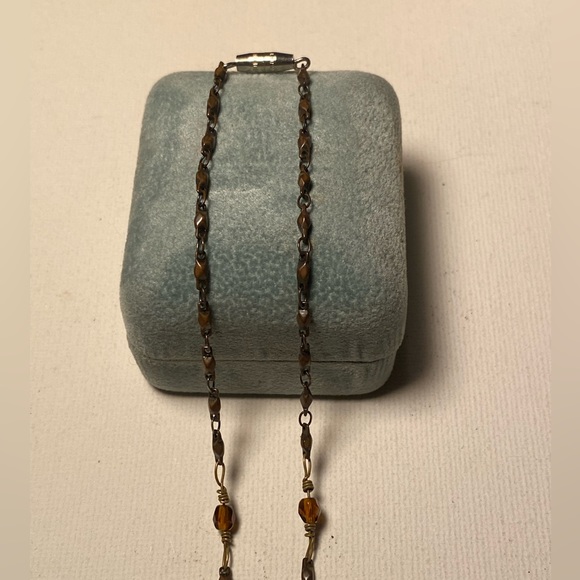 💛 Vintage handmade antique style brass, golden brown glass crystals necklace. - Picture 4 of 4